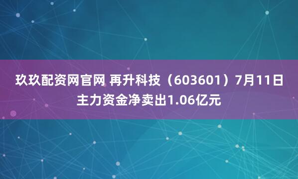 玖玖配资网官网 再升科技（603601）7月11日主力资金净卖出1.06亿元
