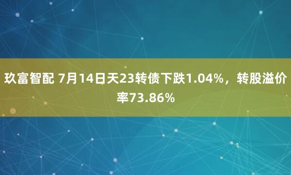 玖富智配 7月14日天23转债下跌1.04%，转股溢价率73.86%