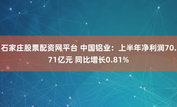 石家庄股票配资网平台 中国铝业：上半年净利润70.71亿元 同比增长0.81%